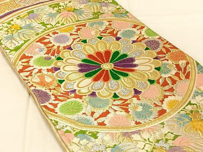平和屋着物◎六通柄袋帯　唐織　花丸文　金銀糸　正絹　逸品　AABN1511dk