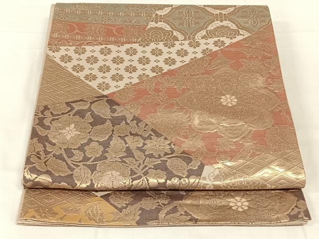 平和屋着物◎六通柄袋帯　切嵌花文　金糸　正絹　逸品　AABN1512dk