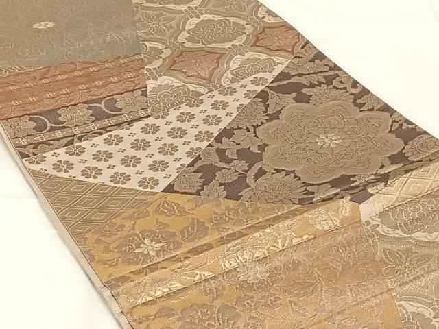 平和屋着物◎六通柄袋帯　切嵌花文　金糸　正絹　逸品　AABN1512dk