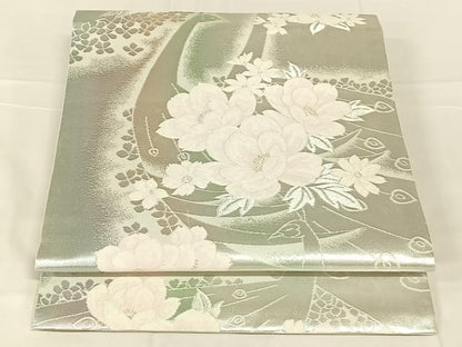 平和屋着物◎六通柄袋帯　唐織　舞花文　銀糸　正絹　逸品　AABN1514dk