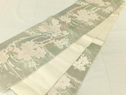 平和屋着物◎六通柄袋帯　唐織　舞花文　銀糸　正絹　逸品　AABN1514dk