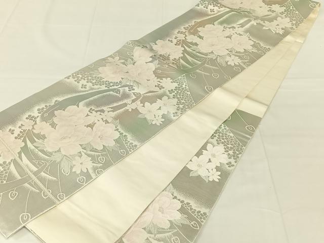 平和屋着物◎六通柄袋帯　唐織　舞花文　銀糸　正絹　逸品　AABN1514dk