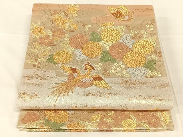 平和屋着物◎六通柄袋帯　唐織　鳳凰花蝶文　金糸　正絹　逸品　AABN1515dk