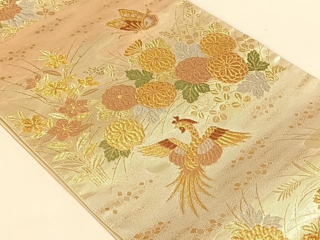 平和屋着物◎六通柄袋帯　唐織　鳳凰花蝶文　金糸　正絹　逸品　AABN1515dk