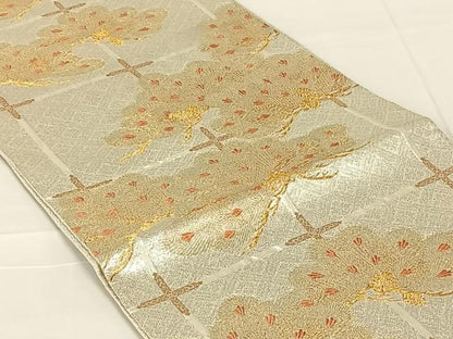 平和屋着物◎佐賀錦　六通柄袋帯　若松文　金糸　正絹　逸品　AABN1516dk