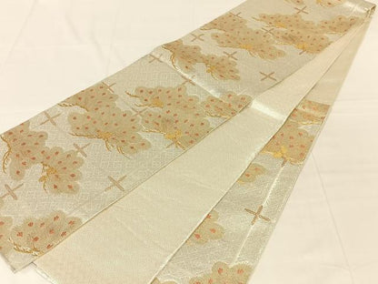 平和屋着物◎佐賀錦　六通柄袋帯　若松文　金糸　正絹　逸品　AABN1516dk