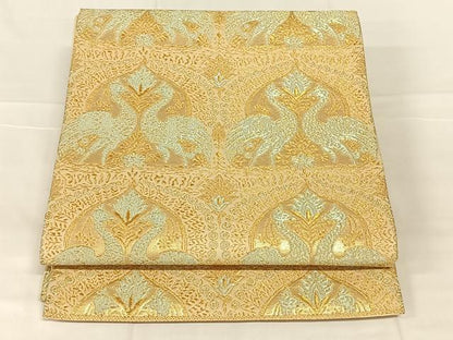 平和屋着物◎六通柄袋帯　向かい鳥花文　金銀糸　正絹　逸品　AABN1517dk