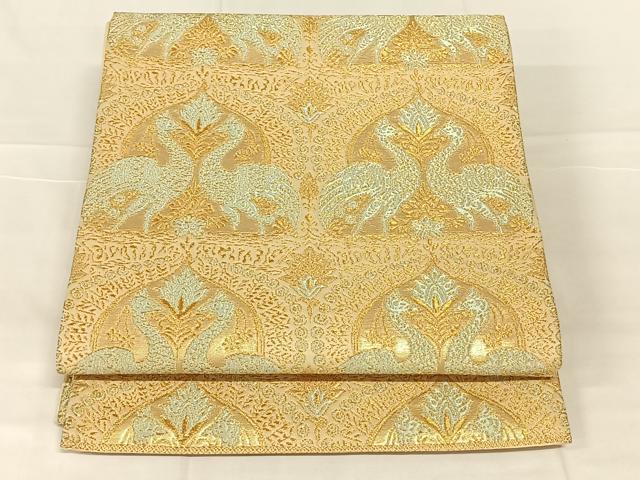 平和屋着物◎六通柄袋帯　向かい鳥花文　金銀糸　正絹　逸品　AABN1517dk