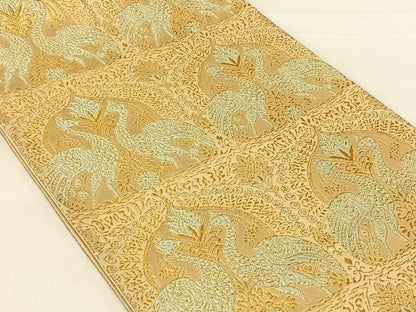 平和屋着物◎六通柄袋帯　向かい鳥花文　金銀糸　正絹　逸品　AABN1517dk