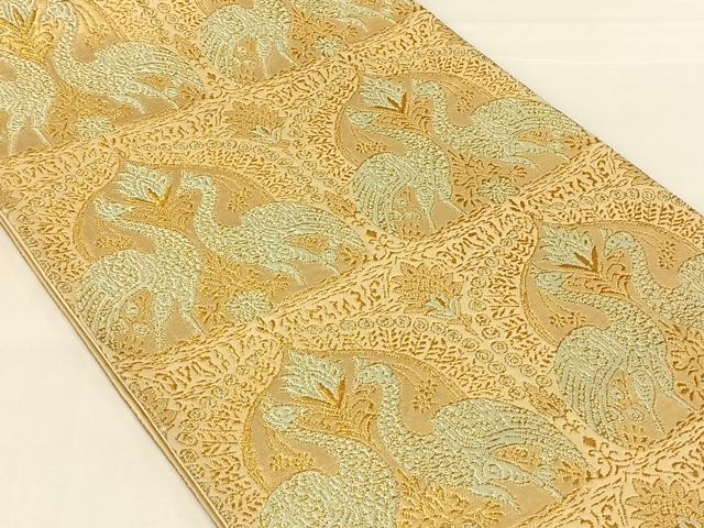 平和屋着物◎六通柄袋帯　向かい鳥花文　金銀糸　正絹　逸品　AABN1517dk