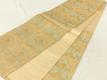 平和屋着物◎六通柄袋帯　向かい鳥花文　金銀糸　正絹　逸品　AABN1517dk