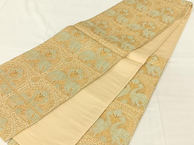 平和屋着物◎六通柄袋帯　向かい鳥花文　金銀糸　正絹　逸品　AABN1517dk