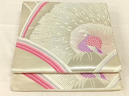 平和屋着物◎六通柄袋帯　唐織　大孔雀文　銀糸　正絹　逸品　AABN1519dk