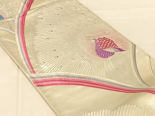 平和屋着物◎六通柄袋帯　唐織　大孔雀文　銀糸　正絹　逸品　AABN1519dk
