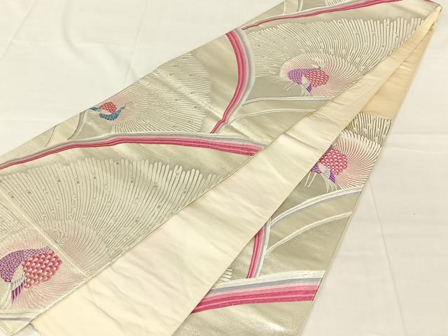 平和屋着物◎六通柄袋帯　唐織　大孔雀文　銀糸　正絹　逸品　AABN1519dk