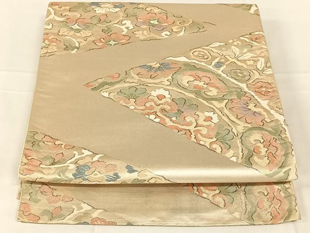 平和屋着物◎六通柄袋帯　更紗花唐草文　金糸　正絹　逸品　AABN1520dk
