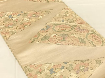 平和屋着物◎六通柄袋帯　更紗花唐草文　金糸　正絹　逸品　AABN1520dk