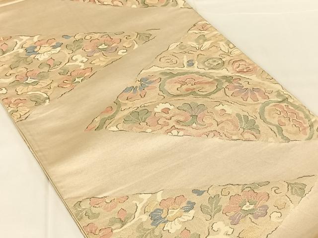 平和屋着物◎六通柄袋帯　更紗花唐草文　金糸　正絹　逸品　AABN1520dk