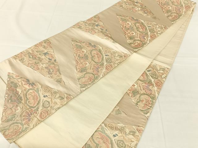 平和屋着物◎六通柄袋帯　更紗花唐草文　金糸　正絹　逸品　AABN1520dk