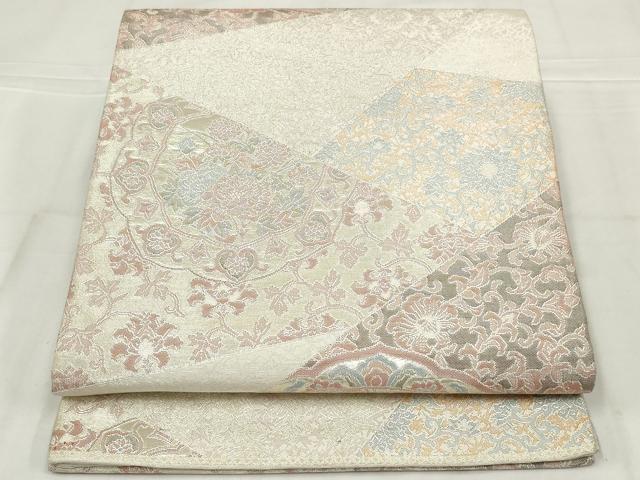 平和屋着物◎六通柄袋帯　切嵌花鳥文　銀糸　正絹　逸品　AABN1522ou