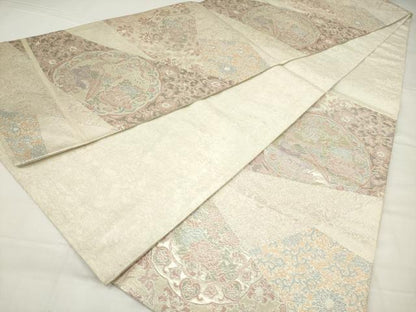 平和屋着物◎六通柄袋帯　切嵌花鳥文　銀糸　正絹　逸品　AABN1522ou