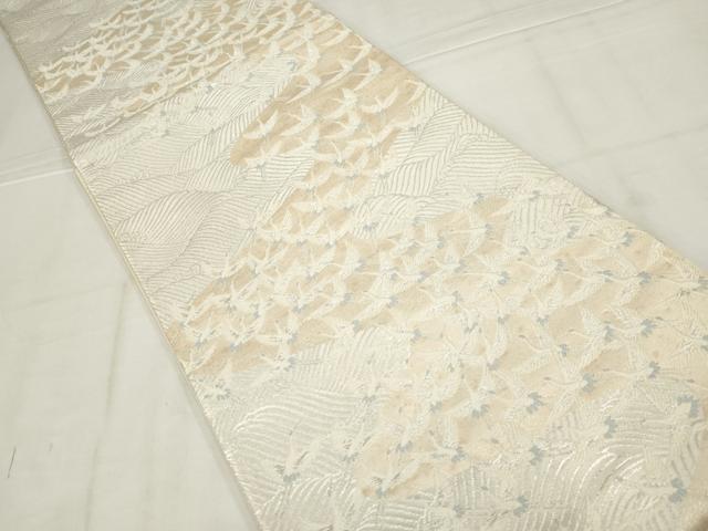 平和屋着物◎六通柄袋帯　唐織　飛鶴文　銀糸　正絹　逸品　AABN1523ou