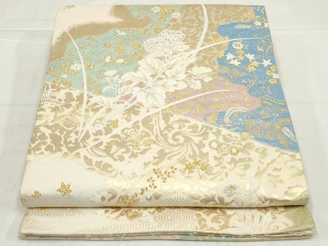 平和屋着物◎六通柄袋帯　唐織　道長花文　金銀糸　正絹　逸品　AABN1529ou