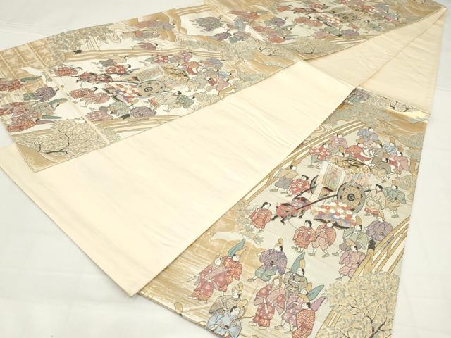 平和屋着物◎六通柄袋帯　人物風景文　金糸　正絹　逸品　AABN1531ou