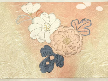 平和屋着物◎九寸名古屋帯　唐織　辻が花　草花文　正絹　逸品　AABN1536ou