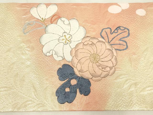 平和屋着物◎九寸名古屋帯　唐織　辻が花　草花文　正絹　逸品　AABN1536ou