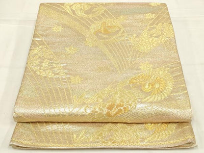 平和屋着物◎六通柄袋帯　花鳥文　金糸　正絹　逸品　AABN1545ou