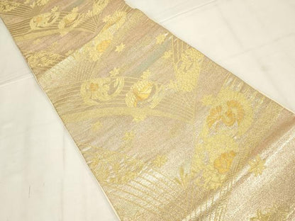 平和屋着物◎六通柄袋帯　花鳥文　金糸　正絹　逸品　AABN1545ou