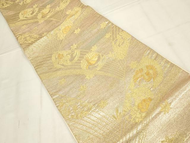 平和屋着物◎六通柄袋帯　花鳥文　金糸　正絹　逸品　AABN1545ou