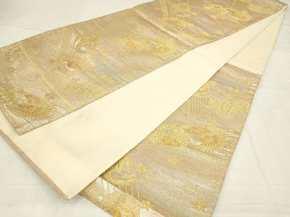 平和屋着物◎六通柄袋帯　花鳥文　金糸　正絹　逸品　AABN1545ou