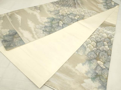 平和屋着物◎六通柄袋帯　奥嵯峨　銀糸　正絹　逸品　AABN1546ou