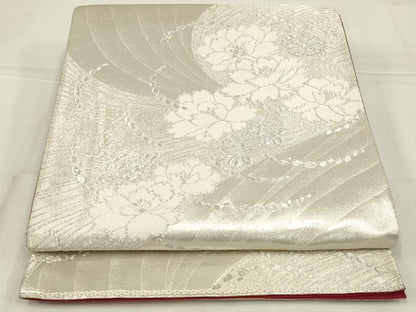 平和屋着物◎六通柄袋帯　唐織　舞花文　銀糸　正絹　逸品　AABN1553ou