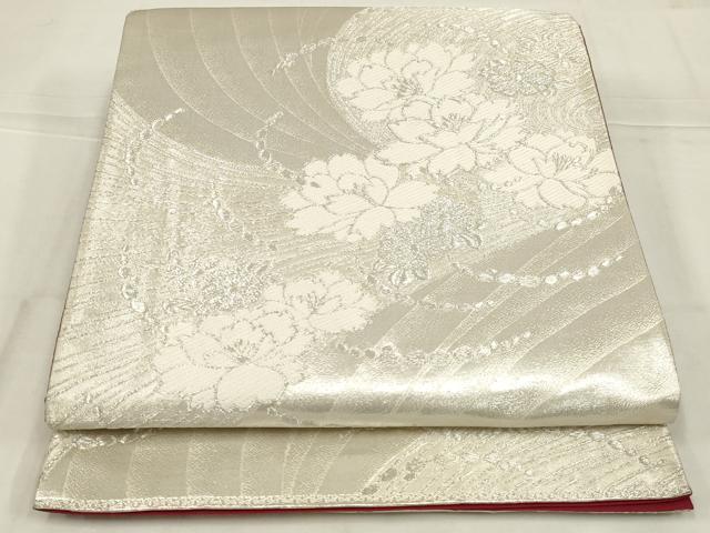 平和屋着物◎六通柄袋帯　唐織　舞花文　銀糸　正絹　逸品　AABN1553ou
