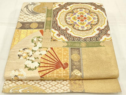 平和屋着物◎六通柄袋帯　法隆寺天井文　金銀糸　正絹　逸品　AABN1558ou