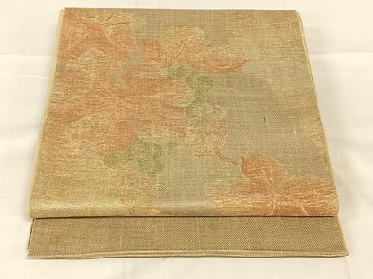 平和屋着物◎太鼓柄袋帯　紬地　葡萄蔦の葉文　金糸　正絹　逸品　AABN1561dk