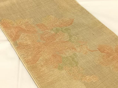 平和屋着物◎太鼓柄袋帯　紬地　葡萄蔦の葉文　金糸　正絹　逸品　AABN1561dk