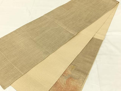 平和屋着物◎太鼓柄袋帯　紬地　葡萄蔦の葉文　金糸　正絹　逸品　AABN1561dk