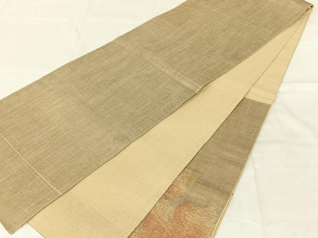 平和屋着物◎太鼓柄袋帯　紬地　葡萄蔦の葉文　金糸　正絹　逸品　AABN1561dk