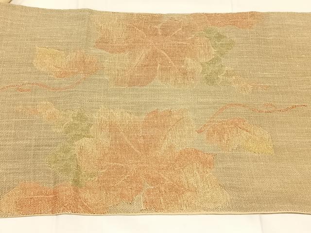 平和屋着物◎太鼓柄袋帯　紬地　葡萄蔦の葉文　金糸　正絹　逸品　AABN1561dk