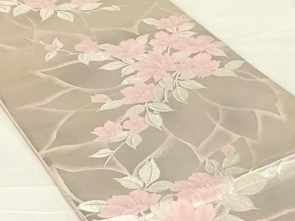 平和屋着物◎六通柄袋帯　枝花文　やまとオリジナル　銀糸　正絹　逸品　AABN1562dk