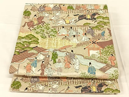 平和屋着物◎六通柄袋帯　唐織　洛中洛外　加茂社競馬の図　金糸　正絹　逸品　AABN1571dk