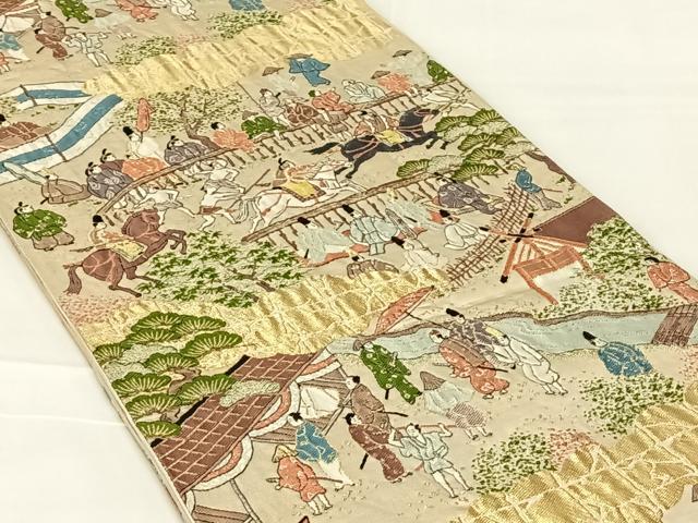 平和屋着物◎六通柄袋帯　唐織　洛中洛外　加茂社競馬の図　金糸　正絹　逸品　AABN1571dk