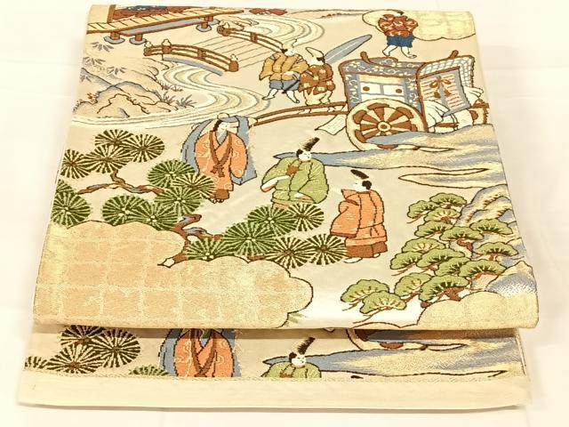 平和屋着物◎六通柄袋帯　唐織　人物風景文　金糸　正絹　逸品　AABN1575dk