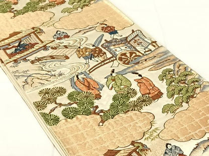平和屋着物◎六通柄袋帯　唐織　人物風景文　金糸　正絹　逸品　AABN1575dk