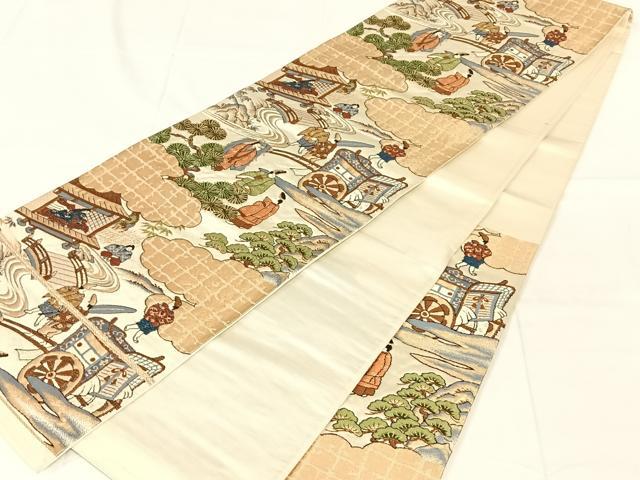 平和屋着物◎六通柄袋帯　唐織　人物風景文　金糸　正絹　逸品　AABN1575dk
