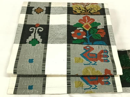 平和屋着物◎九寸名古屋帯　紬地　花鳥文　正絹　逸品　AABN1583dk